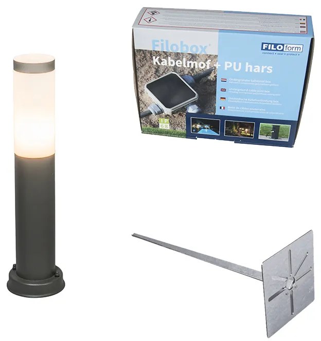Vonkajšia lampa na stĺp antracit 45 cm IP44 - Rox so zemným hrotom a káblovou objímkou