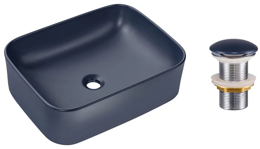 Súprava keramického umývadla na dosku a výpuste Kama 50 cm modrá