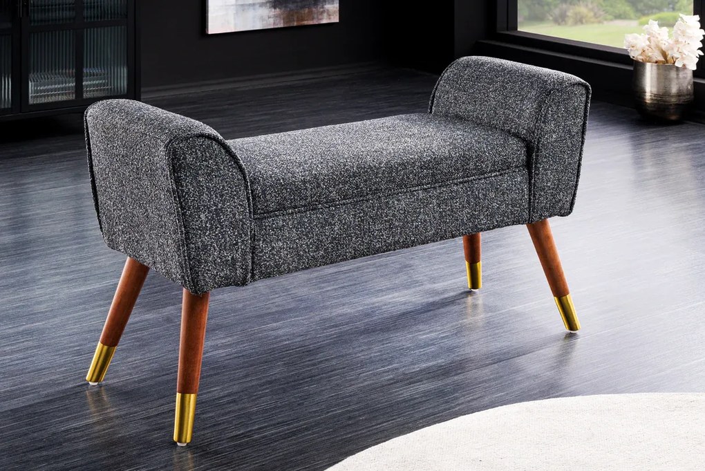 Krásna dizajnová lavica Scarlett 90 cm – v trendovej antracitovej bouclé látke