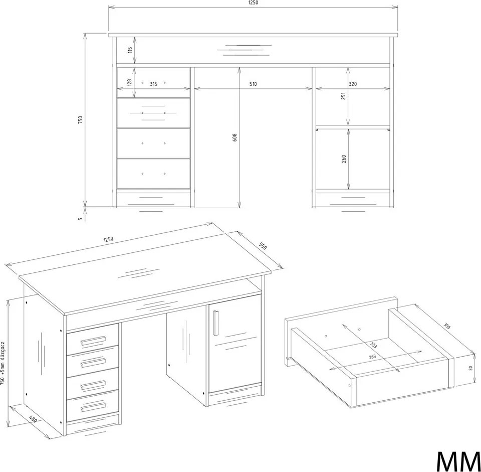 Psací stůl ADA 125 cm dub Artisan/antracitový