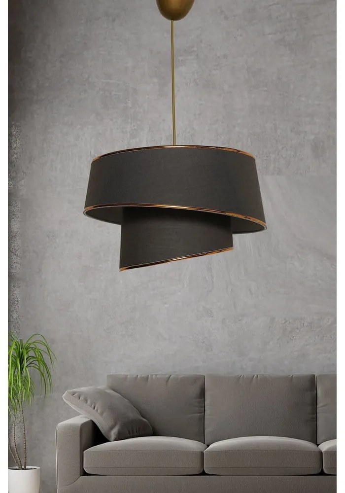 Závesné svietidlo v antracitovo-zlatej farbe s textilným tienidlom ø 32 cm Barette – Opviq lights