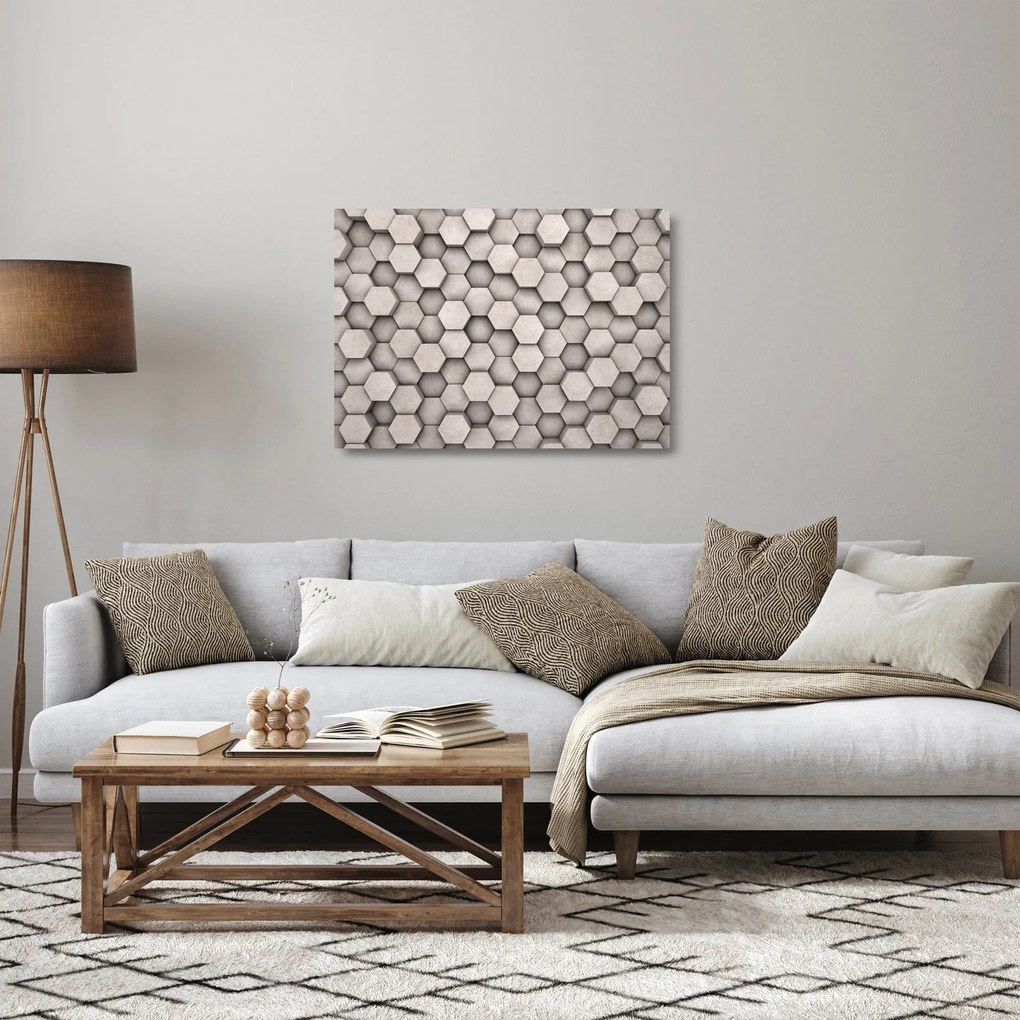 Sklenený obraz - Hexagóny v betónovom dizajne (70x50 cm)
