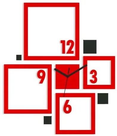 3D nalepovacie hodiny Quadrat červeno-čierne