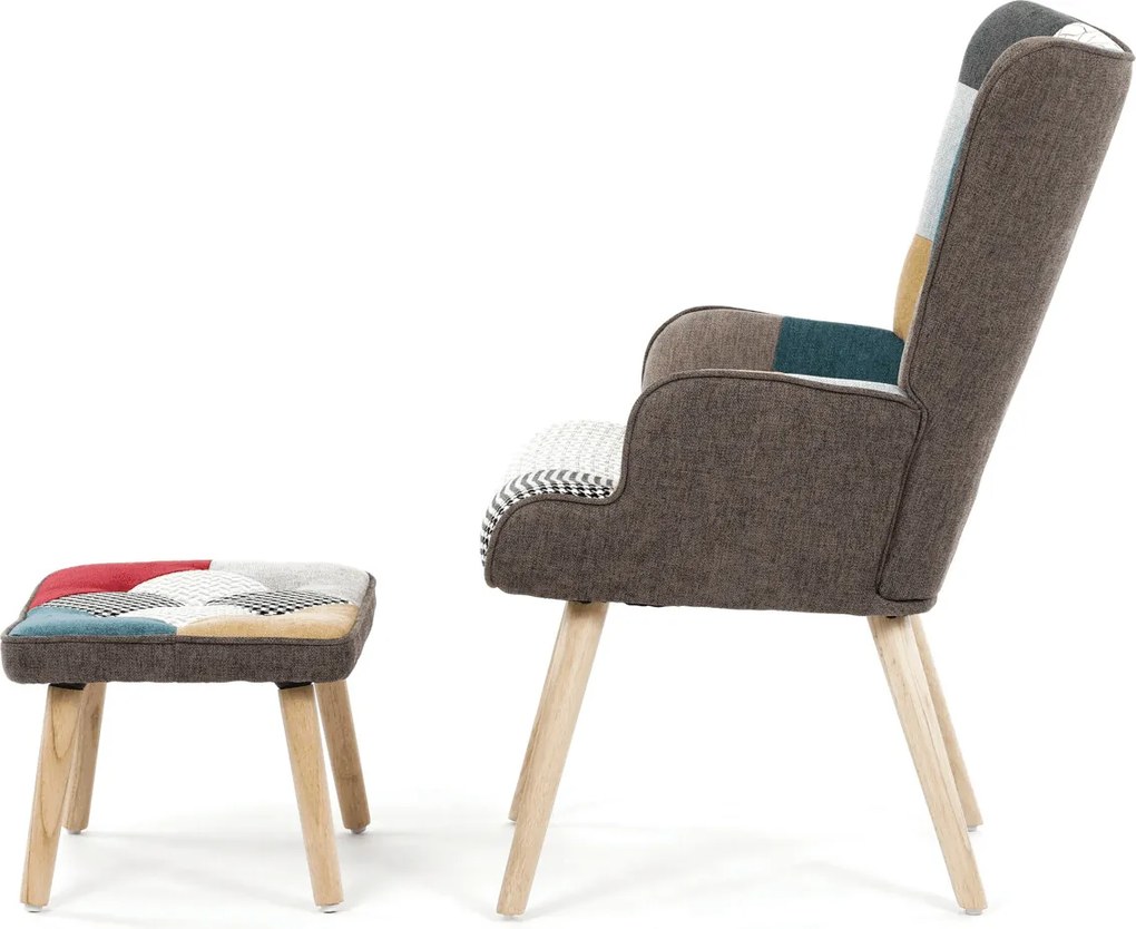 Kreslo ušiak s podnožou PATCHWORK 01