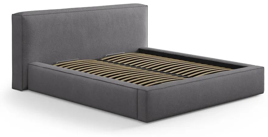 Tmavosivá čalúnená dvojlôžková posteľ s úložným priestorom s roštom 140x200 cm Simon – Micadoni