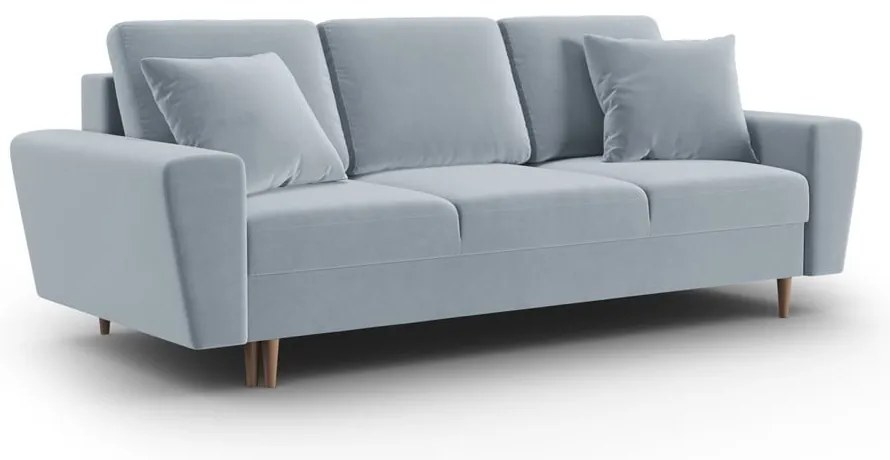 Svetlomodrá zamatová rozkladacia/s úložným priestorom pohovka 235 cm Kyoto – Cosmopolitan Design