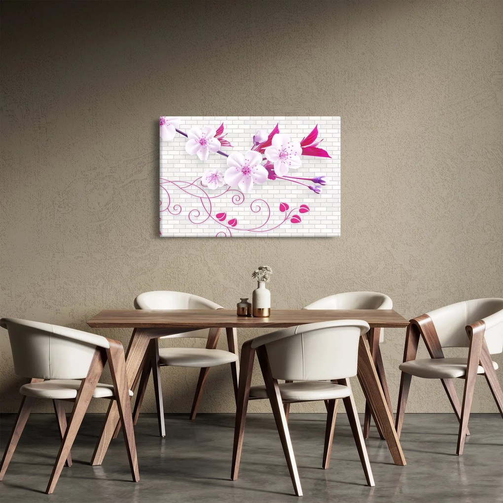 Obraz vetvičky s kvetmi (90x60 cm)