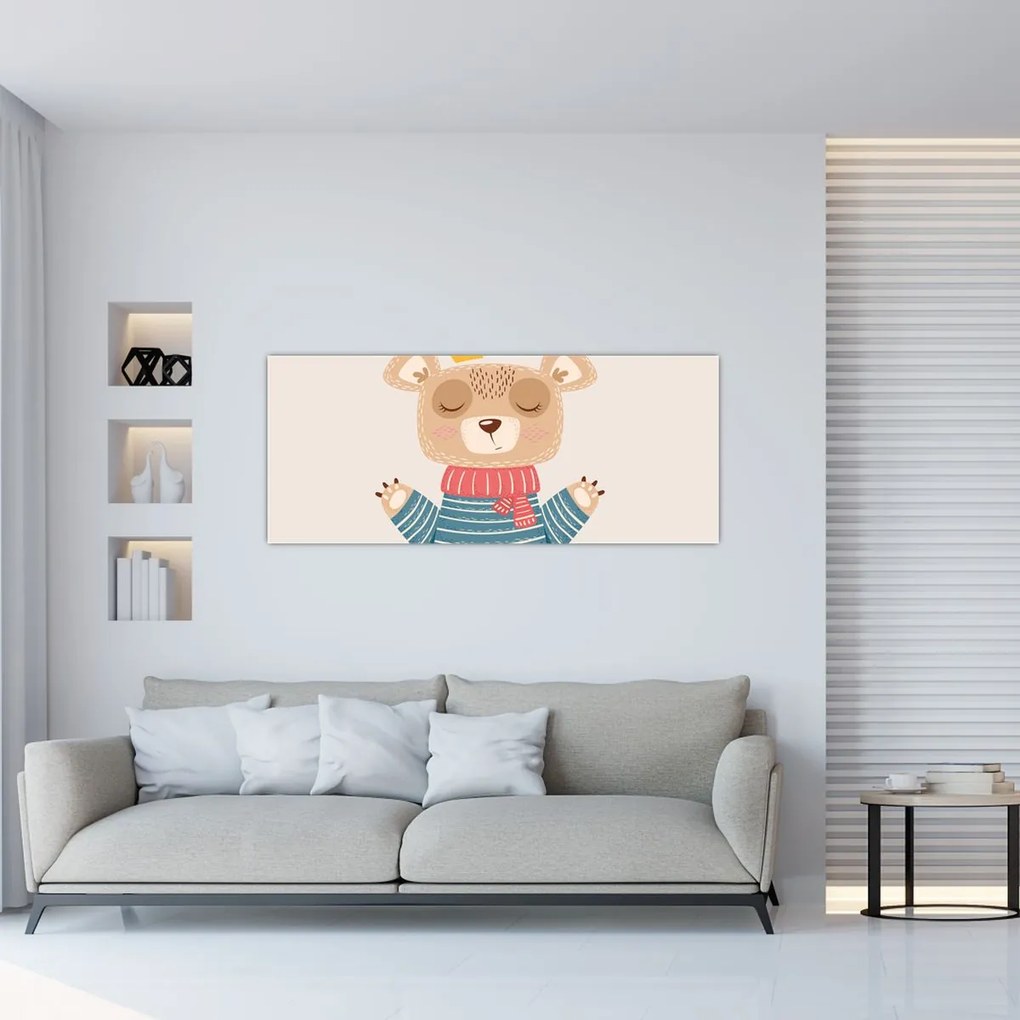 Obraz - Béžový medvedík s korunkou (120x50 cm)