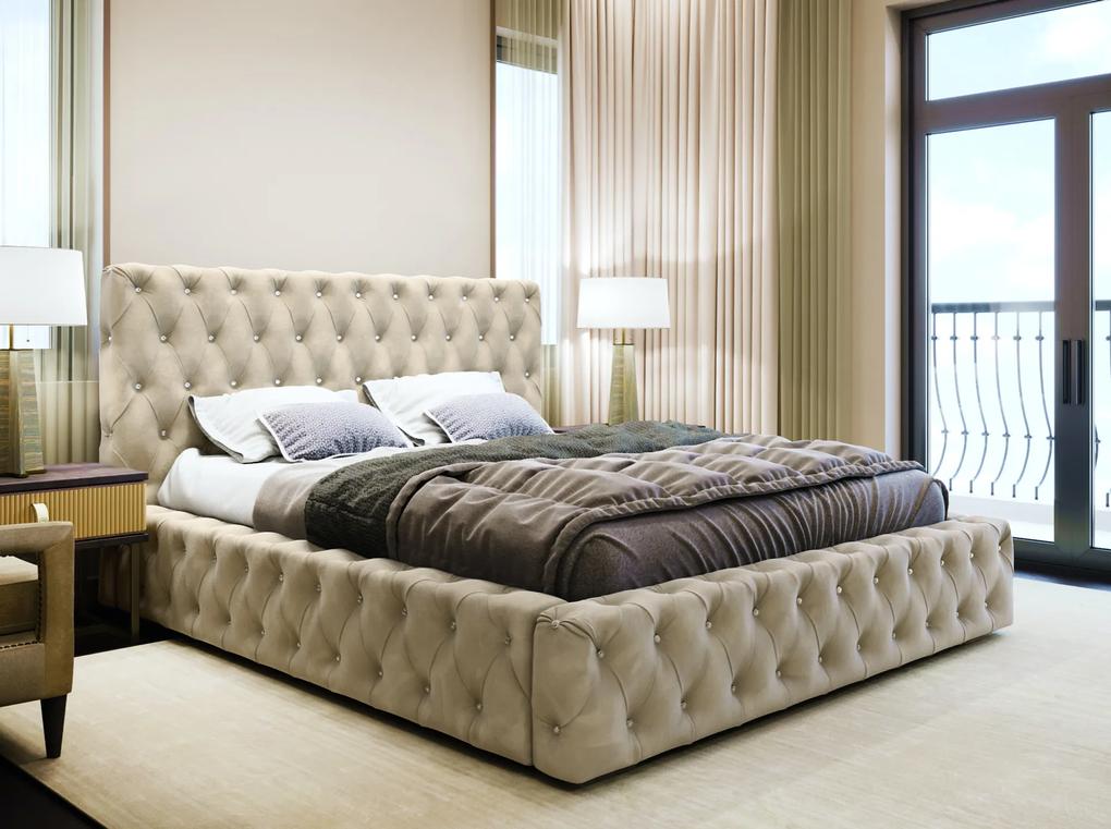 PROXIMA.store - Čalúnená posteľ s kryštálikmi AMADUES II - Béžová 160 Platba: Dobierka, Veľkosť postele: Pre matrac 160 x 200 cm, Matrac: S matracom (pružinový matrac)