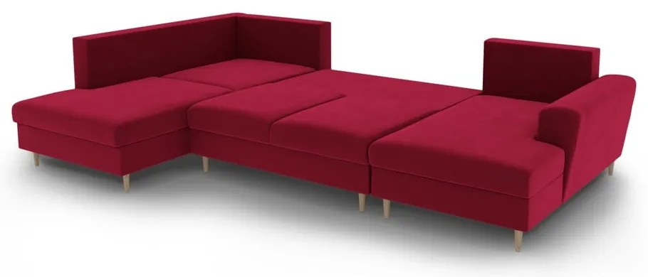 Červená zamatová rozkladacia/s úložným priestorom rohová pohovka (ľavý roh/do "U") Kyoto – Cosmopolitan Design
