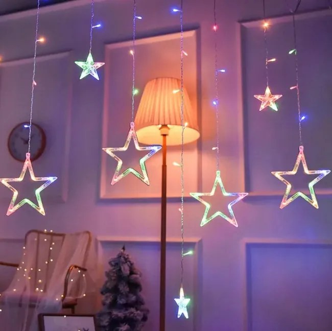 LED záves CD002-138 farebné hviezdy, s diaľkovým ovládaním