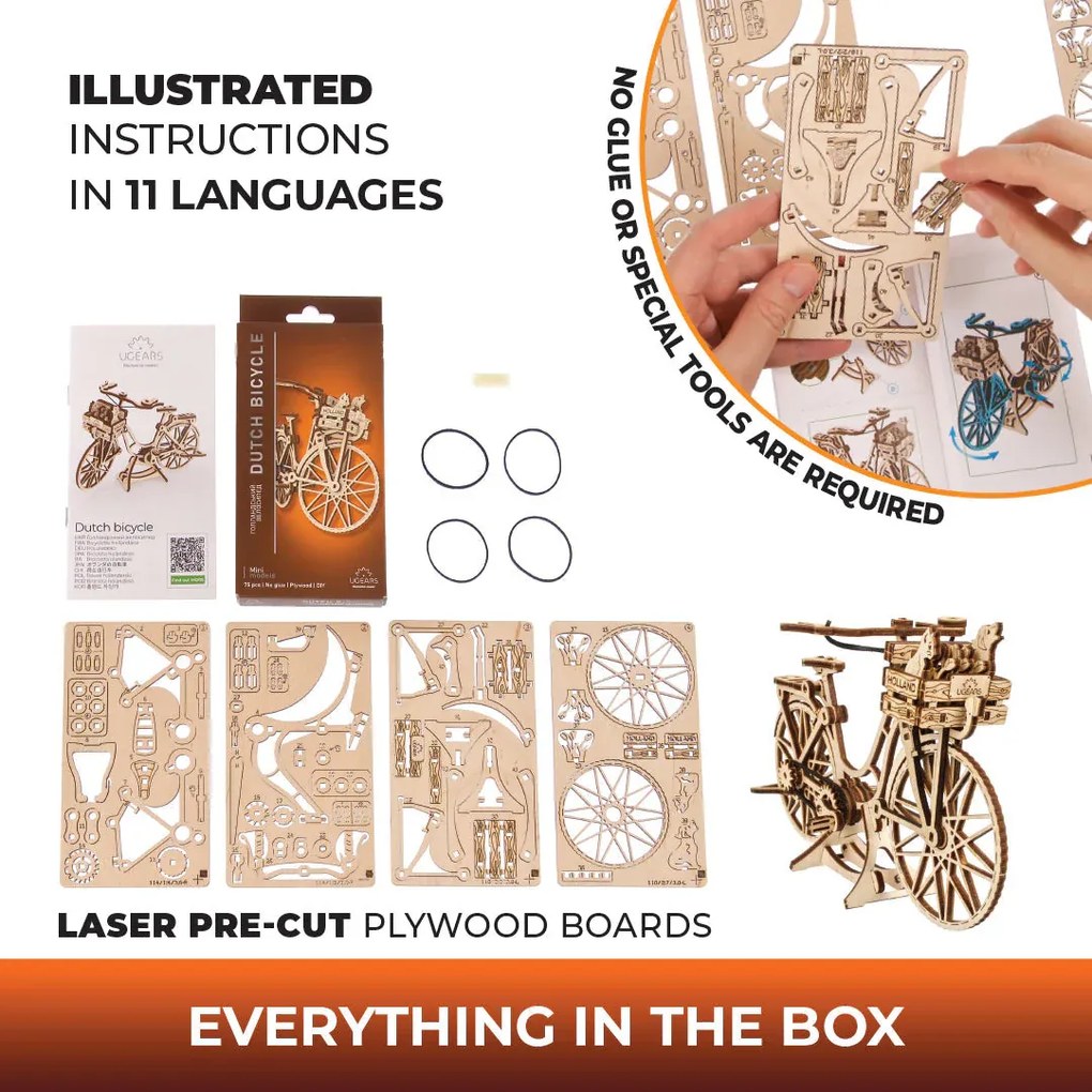 Ugears 3D mechanické puzzle Holandský bicykel 75 ks