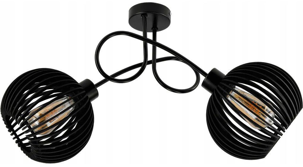 BERGE LED stropné svietidlo 2XE27, drevené, čierne