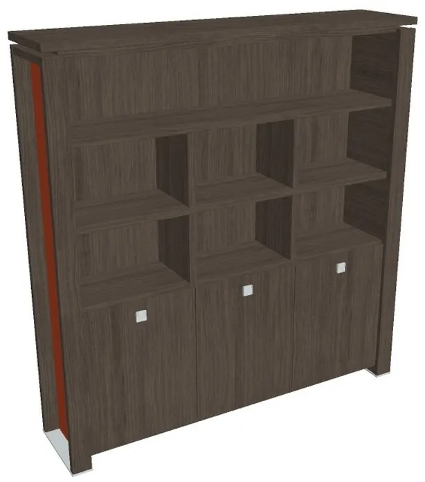 Vysoká skriňa Verno+ S 200 x 46 x 210 cm, s regálom, dub antracit / oranžová