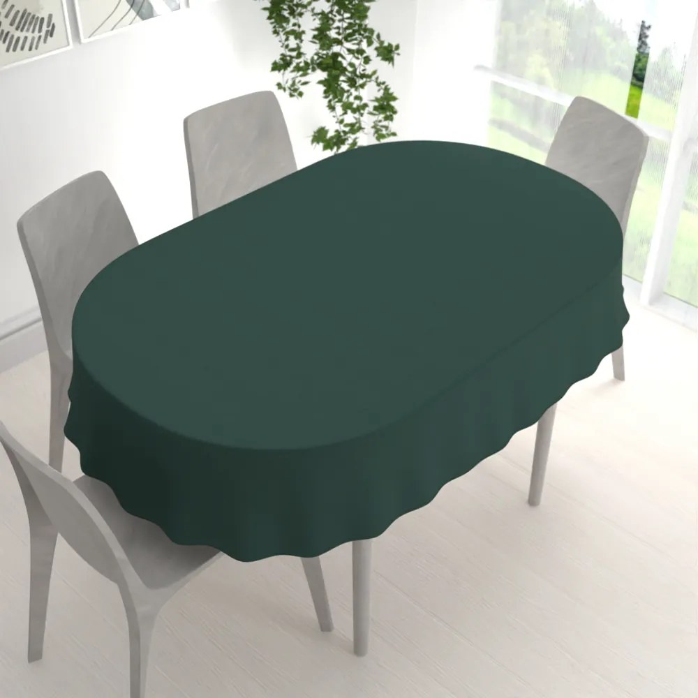 Biante Veľký oválny bavlnený saténový obrus ST-018 Tmavý lesný zelený 160x200 cm