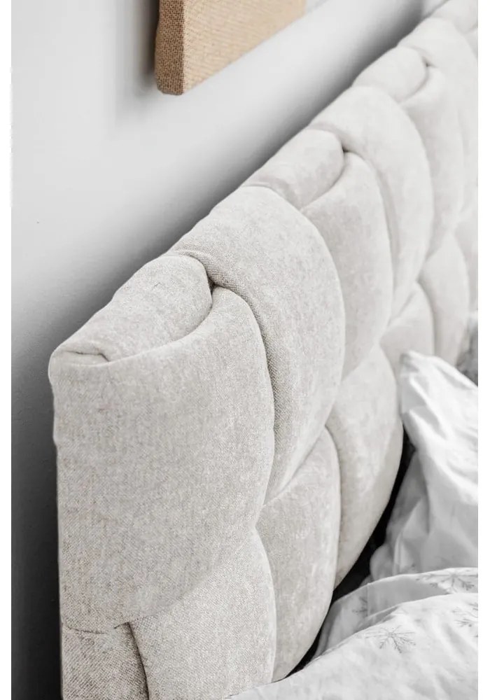 Krémovobiela čalúnená dvojlôžková posteľ s roštom 160x200 cm Eve – Miuform