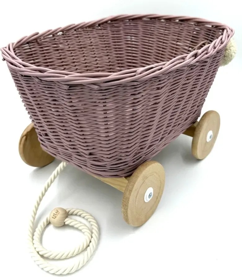 Prútený vozík na ťahanie za šnúrku - fialová