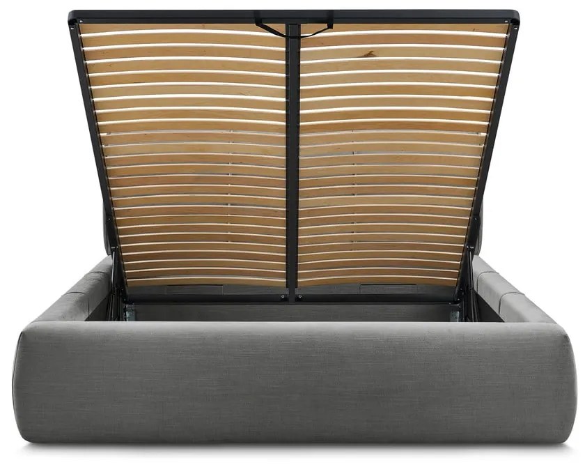 Sivá čalúnená dvojlôžková posteľ s úložným priestorom s roštom 160x200 cm Vernon – Bobochic Paris