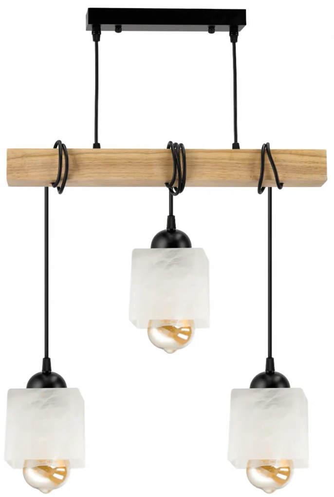BERGE LED závesné stropné svietidlo, drevený trám, 3xE27, loft, mliečna kocka