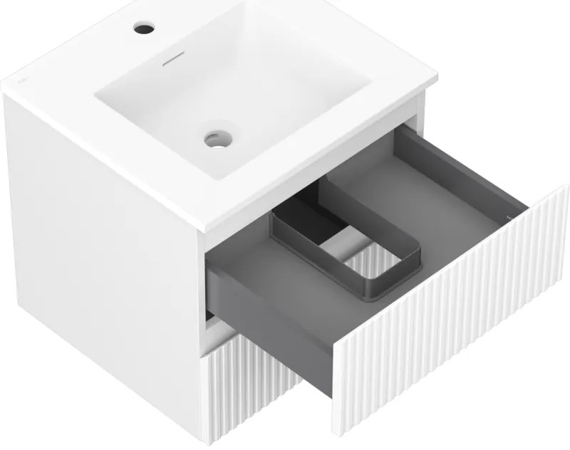 Mexen Rivel, kúpeľňová skrinka 50 cm s umývadlom Otis, 2 zásuvky, drážkovaná, biela matná, 91A20-05047-2-BFF01-W18M01