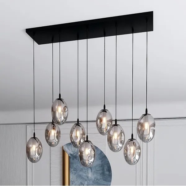 Luster na lanku ASTRAL 9xE14/10W/230V čierna/dymová