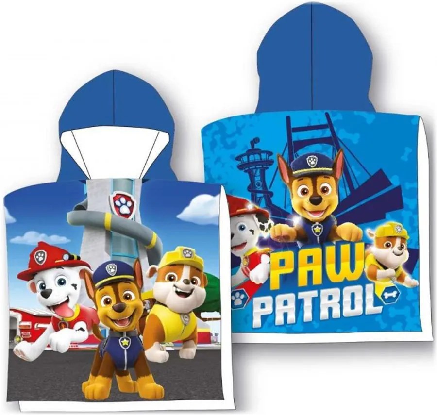 Chlapčenské plážové pončo - osuška s kapucňou Paw Patrol - Tlapková patrola - 100% bavlna - 55 x 110 cm