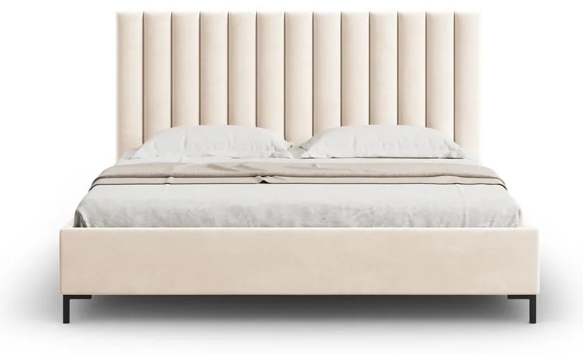 Béžová čalúnená dvojlôžková posteľ s úložným priestorom s roštom 160x200 cm Casey – Mazzini Beds