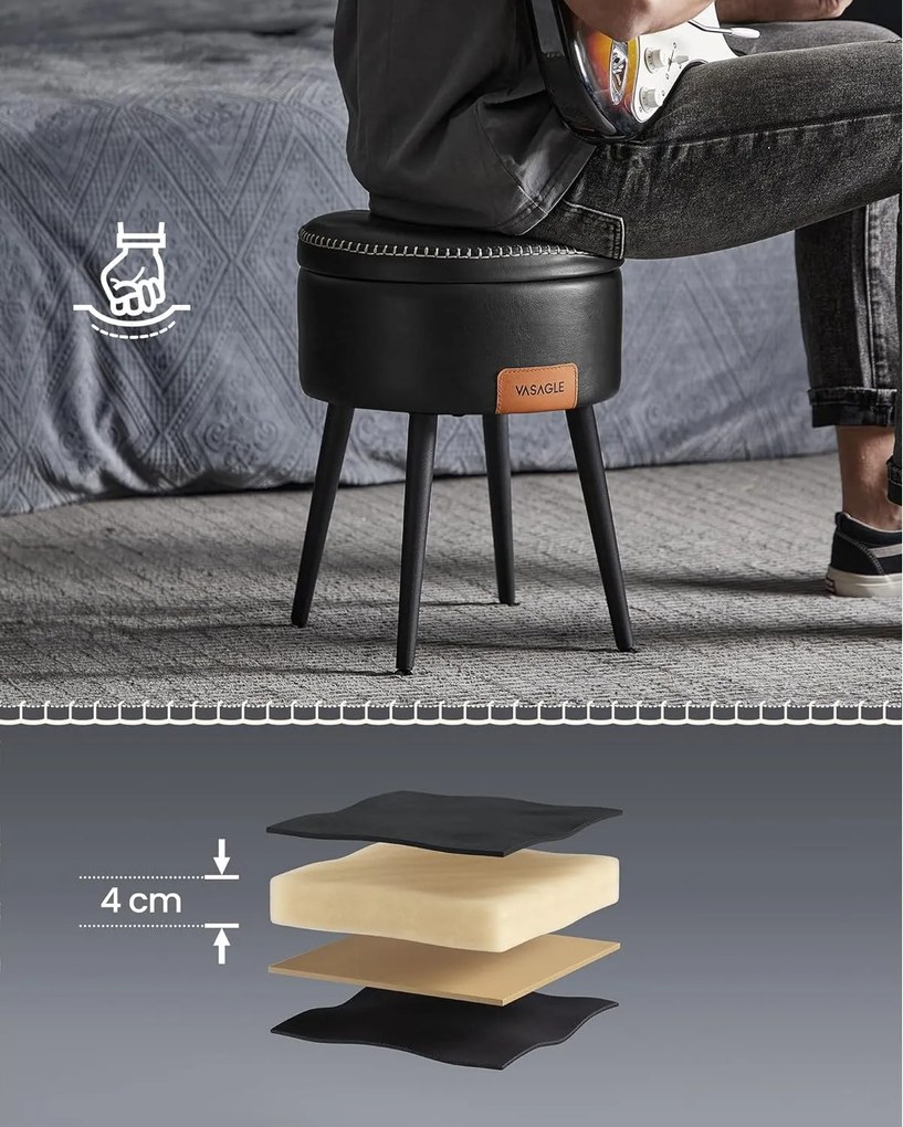 EKHO taburetka, odkladací stolík s úložným priestorom, syntetická koža, čierna