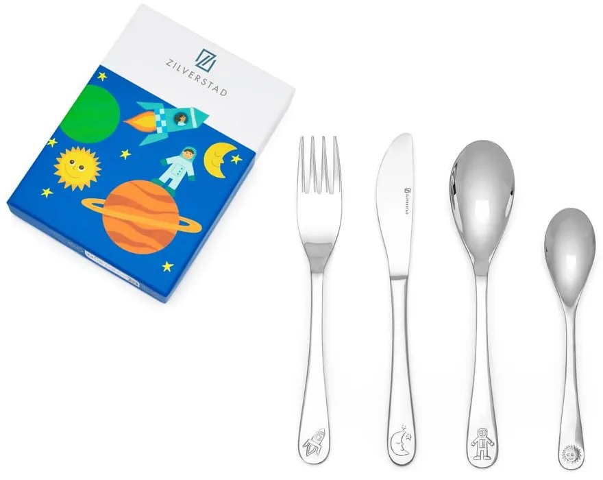 Antikoro detský príbor v striebornej farbe 4 ks Space – Zilverstad