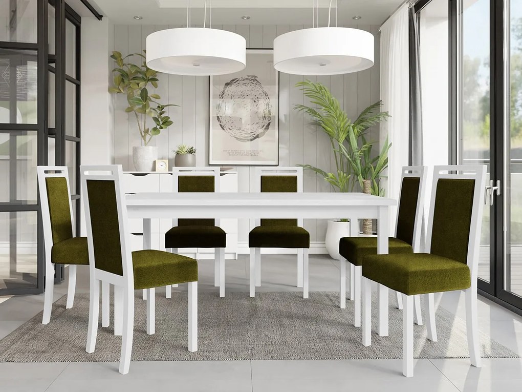 Rozkladací jedálenský stôl so 6 stoličkami AL03, Morenie: biela - L, Poťahové látky: 26x - Kronos 22