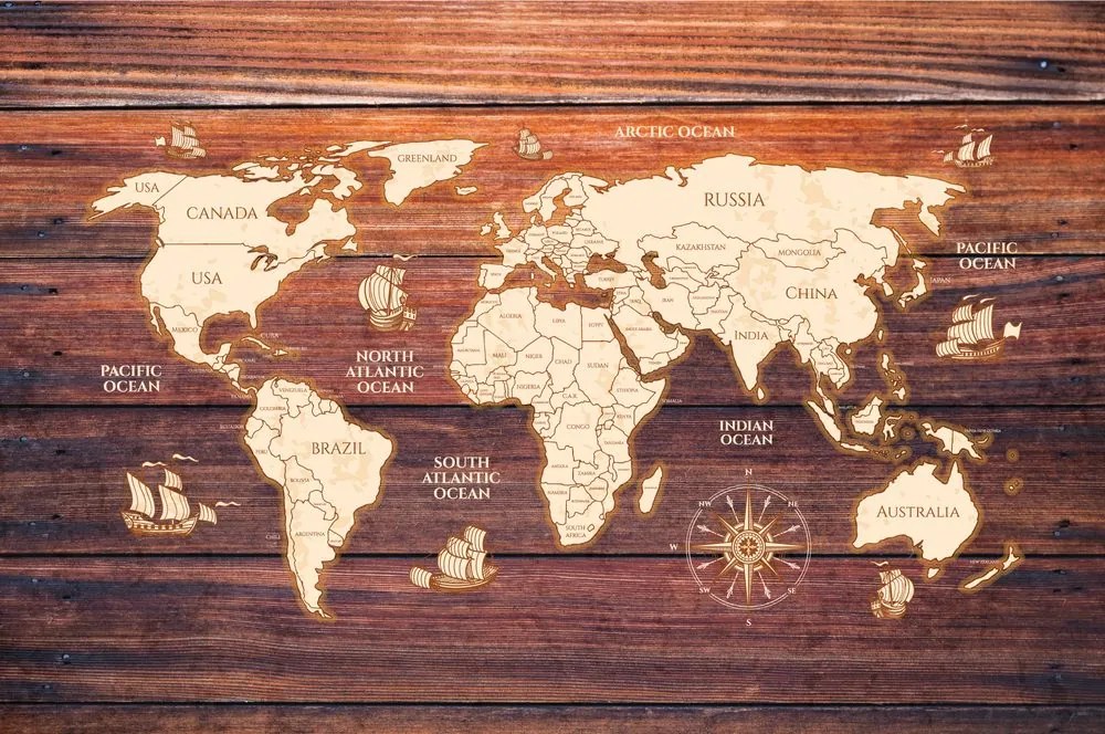 Tapeta historická drevená mapa