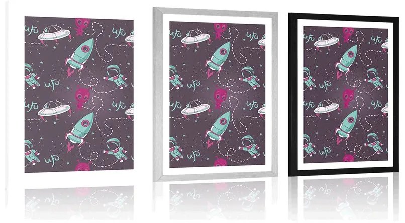 Plagát s paspartou priateľský ufónik - 30x45 silver