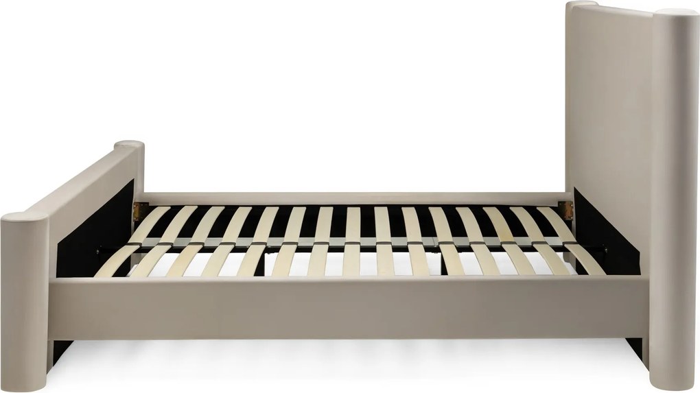 Dvoulůžková čalouněná postel Zeni 160x200 s roštem a úložným prostorem samet světle béžová