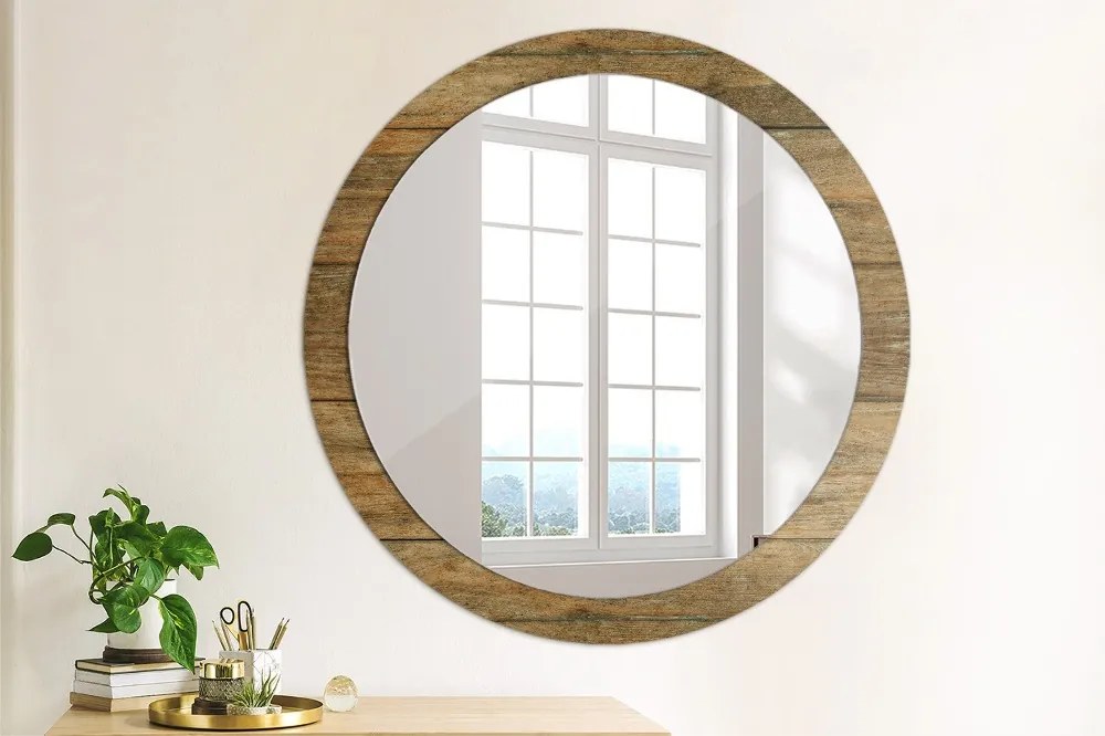 Okrúhle zrkadlo s potlačou Staré drevo fi 90 cm
