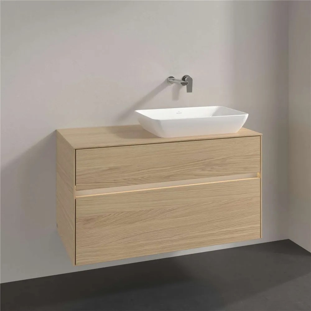 VILLEROY &amp; BOCH Collaro závesná skrinka pod umývadlo na dosku (umývadlo vpravo), 2 zásuvky, s LED osvetlením, 1000 x 500 x 548 mm, Nordic Oak, C111B0VJ