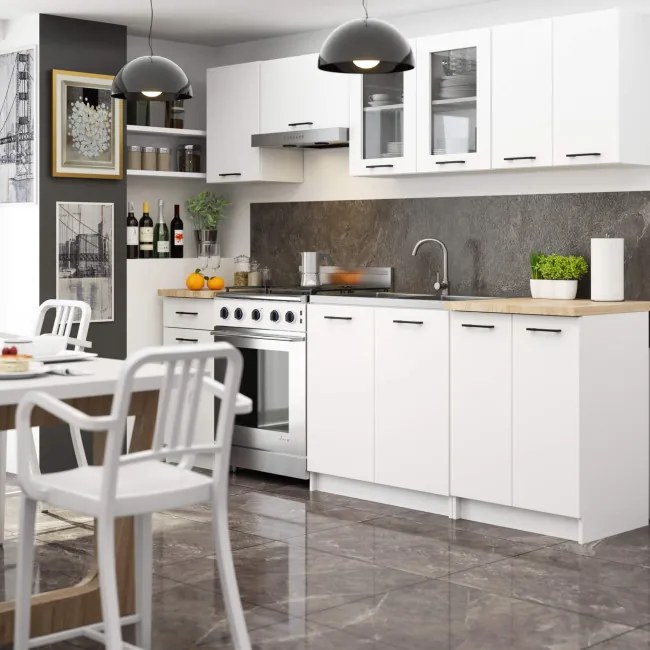 Kuchynská linka OLIVIA 2.4 m s vitrínou biela