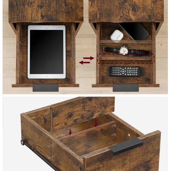 Odkladací stolík ROD so vstavanými zásuvkami a USB portami hnedá/čierna