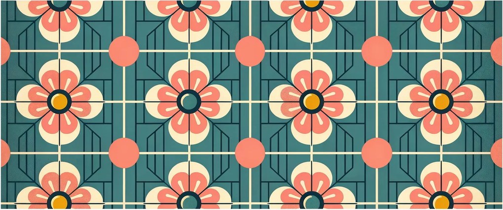 Obraz - Retro vzor s kvetmi (120x50 cm)