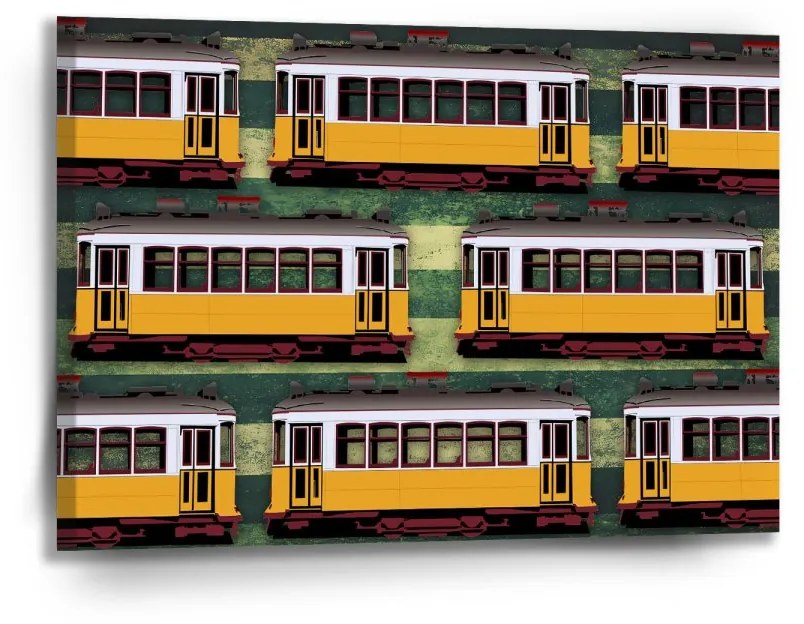 Sablio Obraz Lisabonské historické električky Zelený Pattern - 90x60 cm