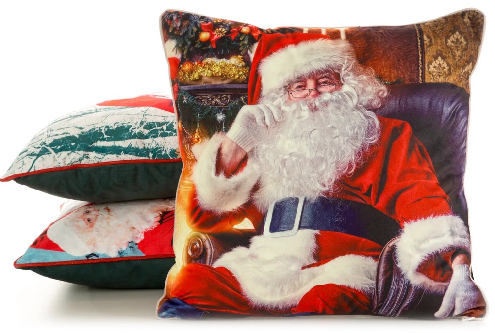 VIANOČNÁ DEKORAČNÁ OBLIEČKA NA VANKÚŠ SANTA3 45X45 CM VZOROVANÁ