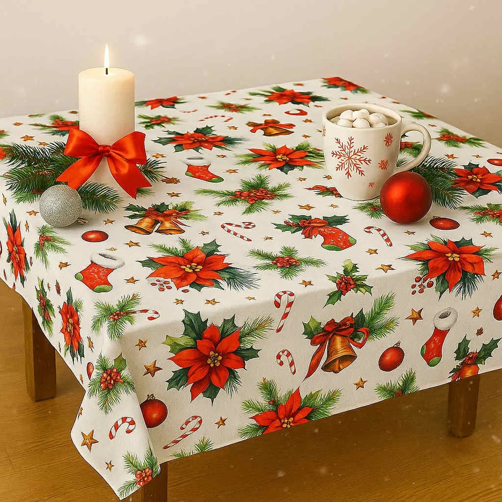 Vianočný obrus Vianočná ruža 140x180cm TiaHome