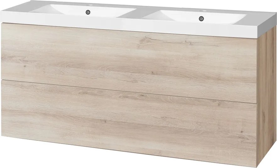 Mereo, Mereo Aira, kúpeľňová skrinka s umývadlom z liateho mramoru 121 cm, dub Kronberg, MER-CN723M