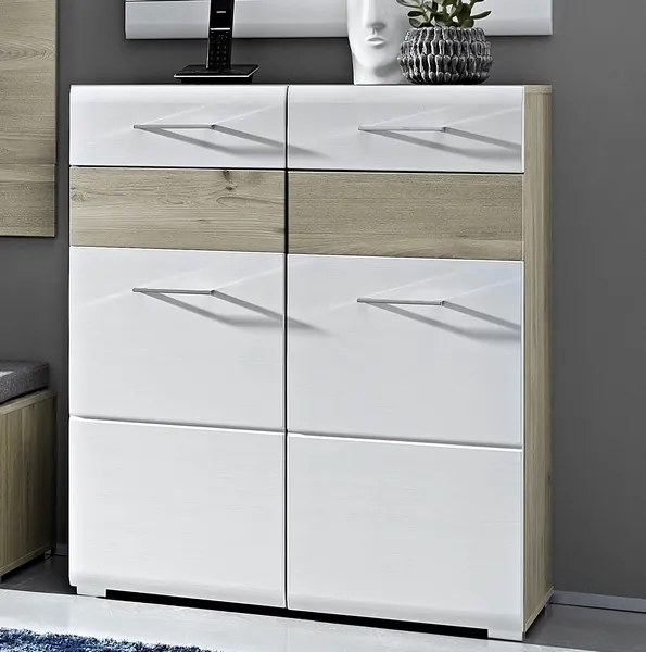 Komoda/botník Funny, dub strieborný/biela