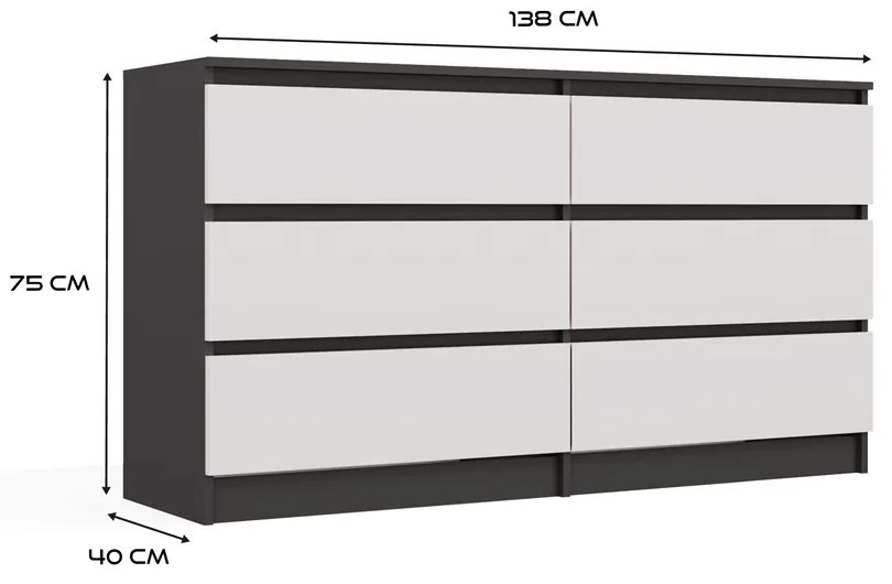 Komoda Malwa M6 140 cm antracit/bílá