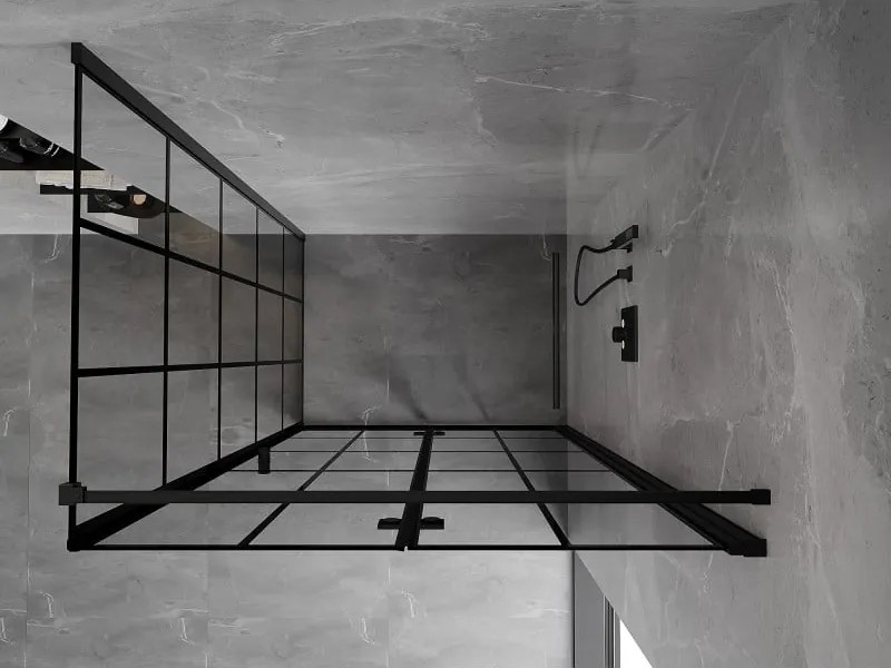 Mexen Mist-F T, 1-krídlový skladací sprchový kút pravý 70 x 80 cm, číre sklo-čierna mriežka, 8A6T-070-080-70-77-P