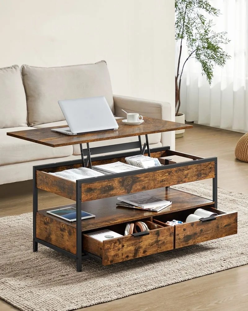 Vasagle Výškovo nastaviteľný konferenčný stolík GASPAR, 50x100x(48-63)cm, čierna / hnedá