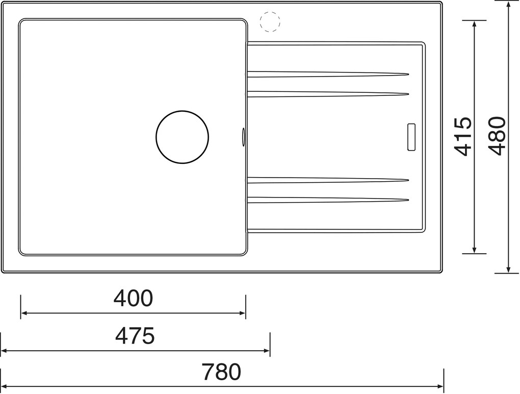 Granitový drez Sinks LINEA 780 N Granblack ľavý