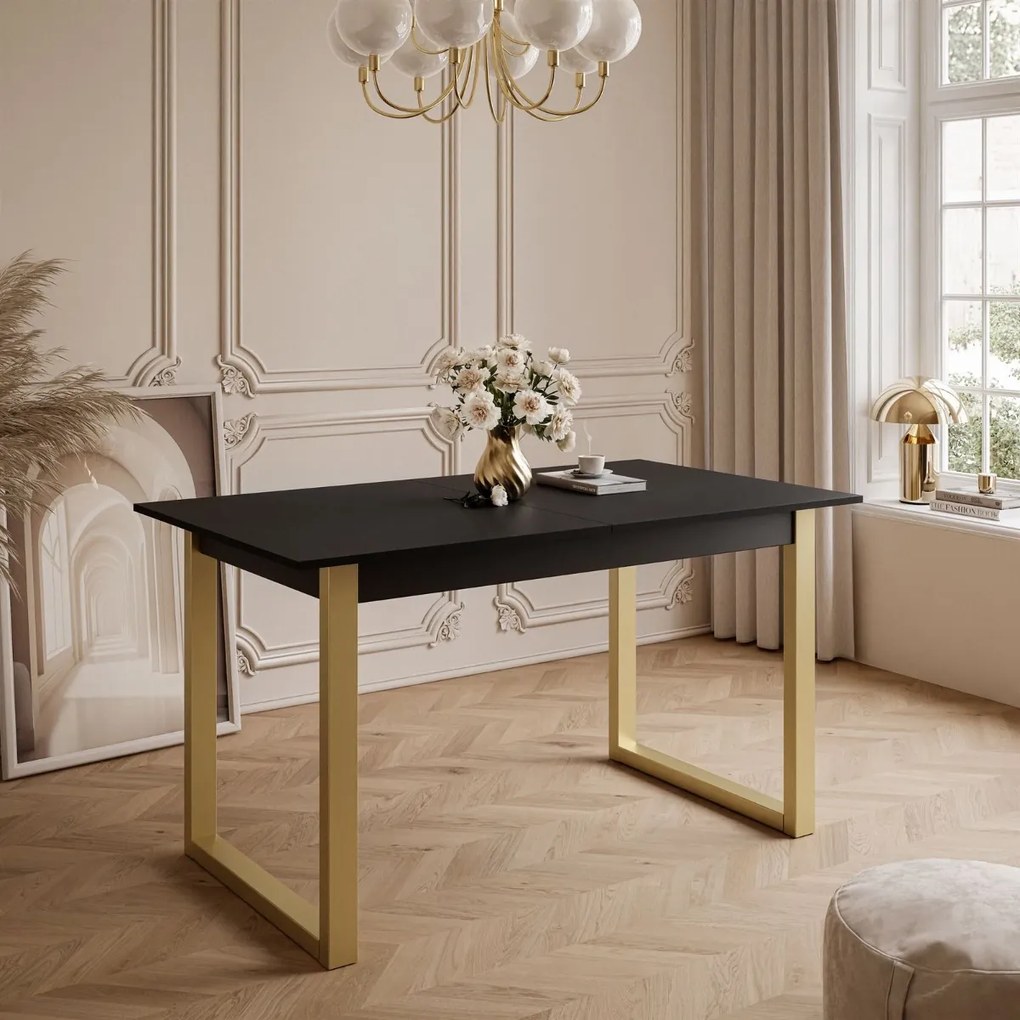 ROZKLADACÍ JEDÁLENSKÝ STÔL DANILO ČIERNY + ZLATÉ U NOHY 140 / 195 cm