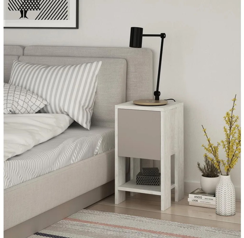 Asir Nočný stolík EMA 55x30 cm biela/béžová 776HMS3421