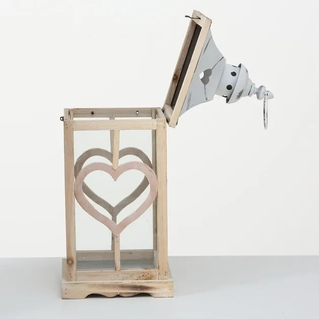 Boltze Drevený lampáš Heart 40 cm - menší